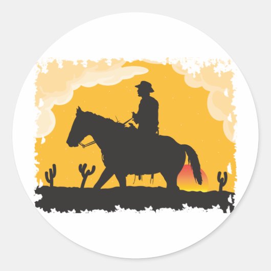 Sunset Cowboy Runder Aufkleber (Vorderseite)
