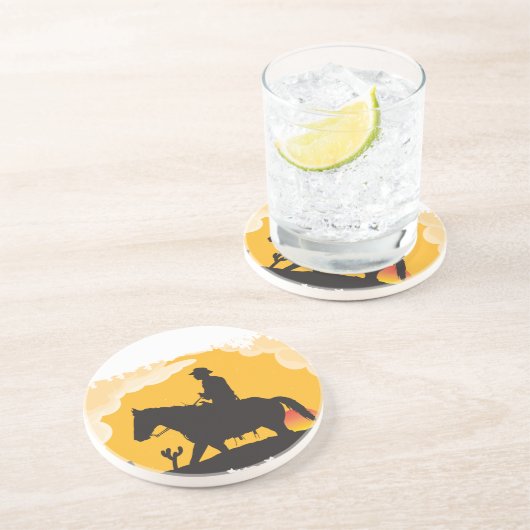 Sunset Cowboy Sandstein Untersetzer (Seite)