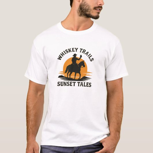 Sunset Cowboy Whiskey Trails Design T-Shirt (Vorderseite)