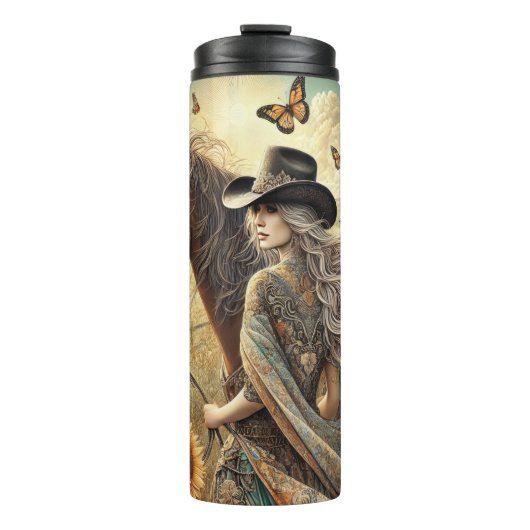 Sunset Cowgirl in Bloom Thermosbecher (Vorderseite)