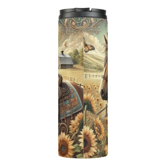 Sunset Cowgirl in Bloom Thermosbecher (Rückseite)