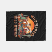 Sunset Cowgirl Riding Horse Wilde Blume - Wild Ho Fleecedecke (Vorderseite (Horizontal))