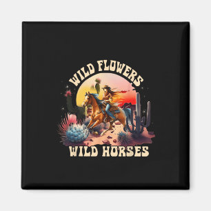 Sunset Cowgirl Riding Horse Wilde Blume - Wild Ho Magnet