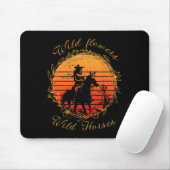 Sunset Cowgirl Riding Horse Wilde Blume - Wild Ho Mousepad (Mit Mouse)