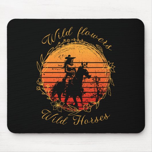 Sunset Cowgirl Riding Horse Wilde Blume - Wild Ho Mousepad (Vorne)