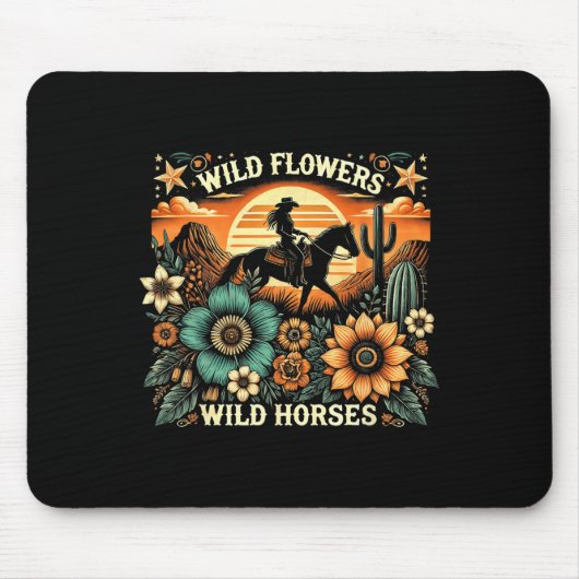 Sunset Cowgirl Riding Horse Wilde Blume - Wild Ho Mousepad (Vorne)