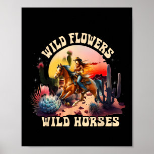 Sunset Cowgirl Riding Horse Wilde Blume - Wild Ho Poster