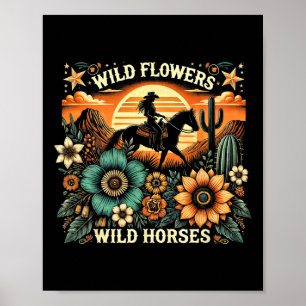 Sunset Cowgirl Riding Horse Wilde Blume - Wild Ho Poster