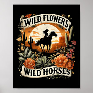Sunset Cowgirl Riding Horse Wilde Blume - Wild Ho Poster
