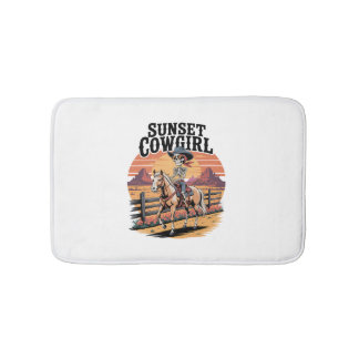 Sunset Cowgirl Skeleton Reiten Badematte