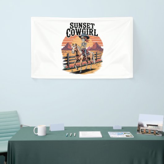 Sunset Cowgirl Skeleton Reiten Banner (Messeveranstaltung)