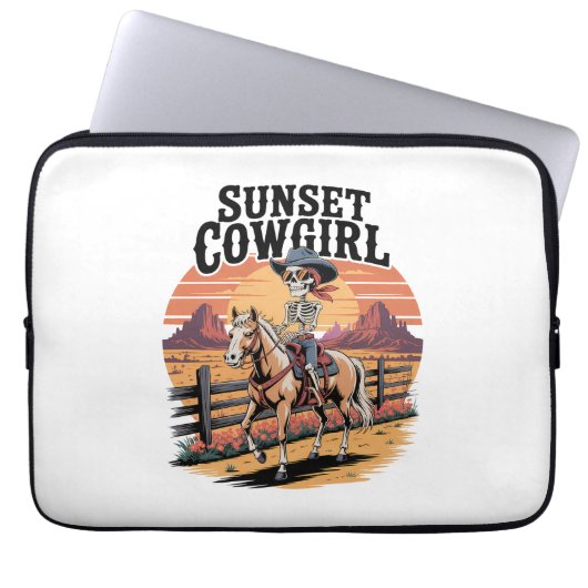 Sunset Cowgirl Skeleton Reiten Laptopschutzhülle (Vorderseite)