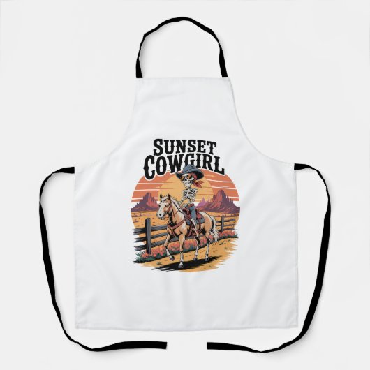 Sunset Cowgirl Skeleton Reiten Schürze (Vorderseite)