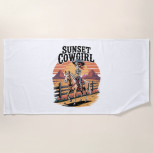 Sunset Cowgirl Skeleton Reiten Strandtuch