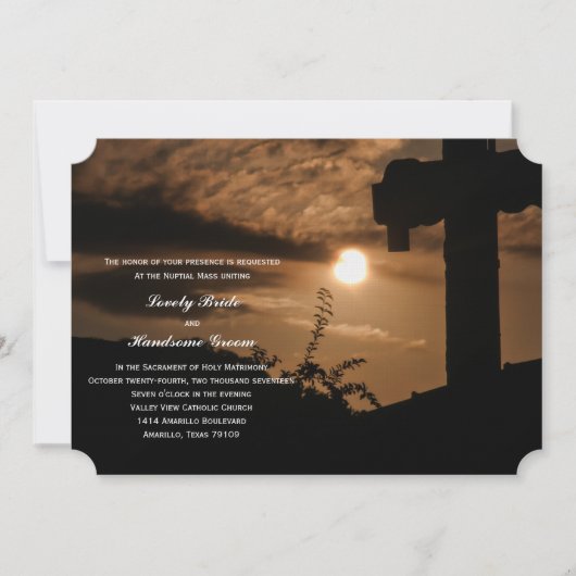 Sunset Cross-katholische Hochzeit Einladung (Vorderseite)