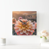 Sunset Dahlia Garden Quadratische Wanduhr (Zuhause)