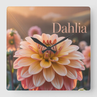 Sunset Dahlia Garden Quadratische Wanduhr