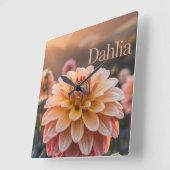 Sunset Dahlia Garden Quadratische Wanduhr (Winkel)