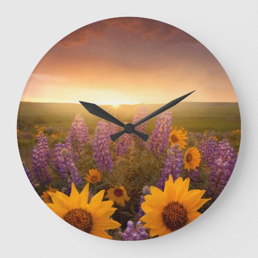 Sunset Daisies Große Wanduhr (Vorderseite)
