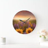 Sunset Daisies Große Wanduhr (Zuhause)