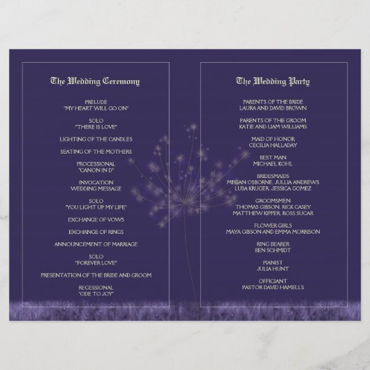 Sunset Dandelions Bi Fold Wedding Program (Rückseite)