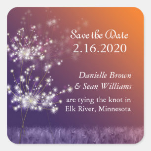 Sunset Dandelions Rural Wedding Save the Date Quadratischer Aufkleber