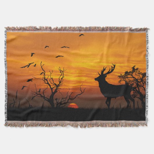 Sunset Deer Silhouette Decke (Vorderseite)