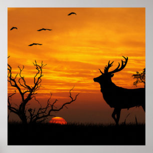 Sunset Deer Silhouette Poster