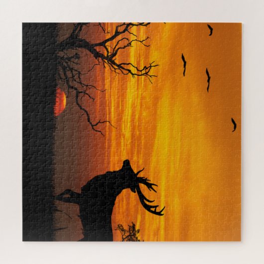 Sunset Deer Silhouette Puzzle (Horizontal)