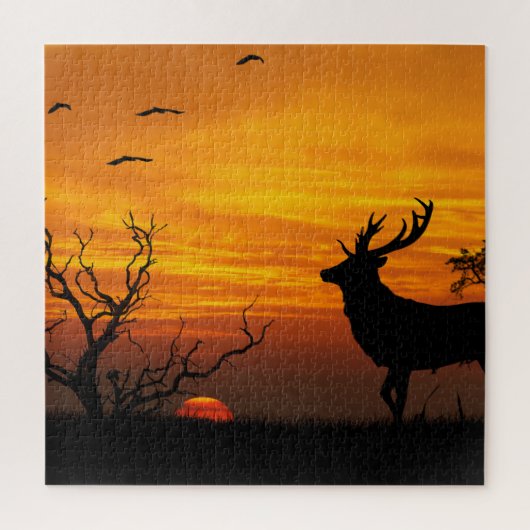 Sunset Deer Silhouette Puzzle (Vertikal)