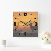 Sunset Deer Silhouette Quadratische Wanduhr (Zuhause)