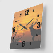 Sunset Deer Silhouette Quadratische Wanduhr (Winkel)