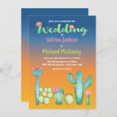 Sunset Desert Cactus Wedding Einladung (Vorne/Hinten)