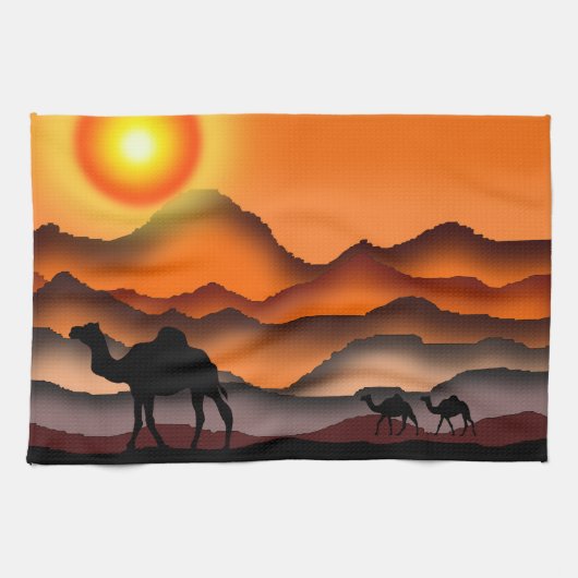 Sunset Desert Camel Kitchtuch Geschirrtuch (Horizontal)