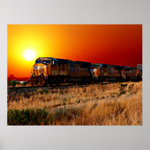 Sunset Diesel Lokomotive Train 32"x24" Poster