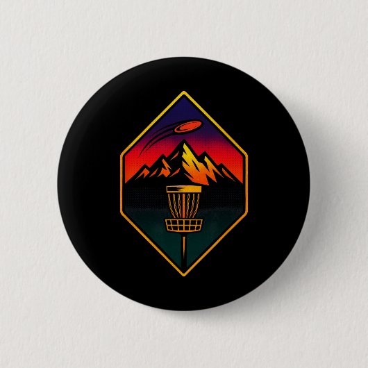 Sunset Disc Golf - Berge Sket Bäume Button (Vorderseite)