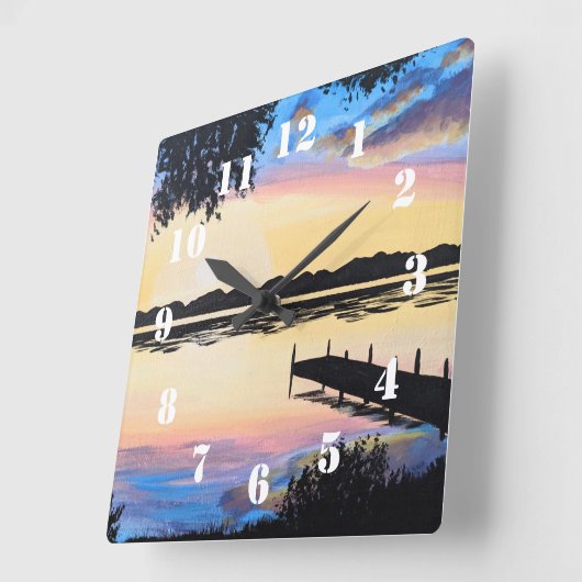Sunset Dock Quadratische Wanduhr (Winkel)