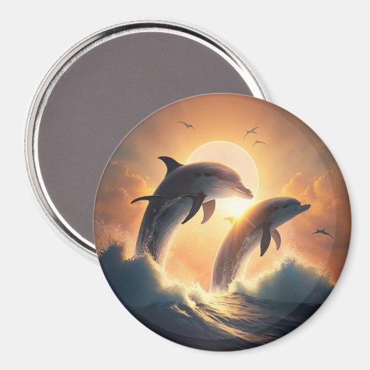Sunset Dolphins Magnet (Vorderseite/Rückseite)