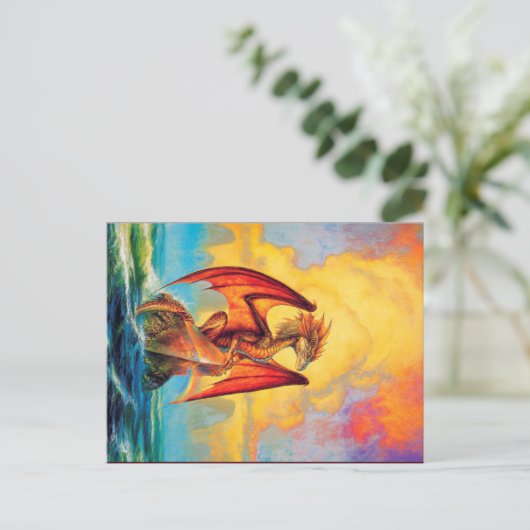 Sunset Dragon Postcard - Magische Fantasie Kunst Postkarte (Stehend Vorderseite)