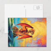 Sunset Dragon Postcard - Magische Fantasie Kunst Postkarte (Vorne/Hinten)