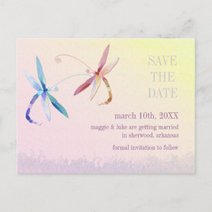 Sunset Dragonfly Couple Wedding Save the Date Ankündigungspostkarte