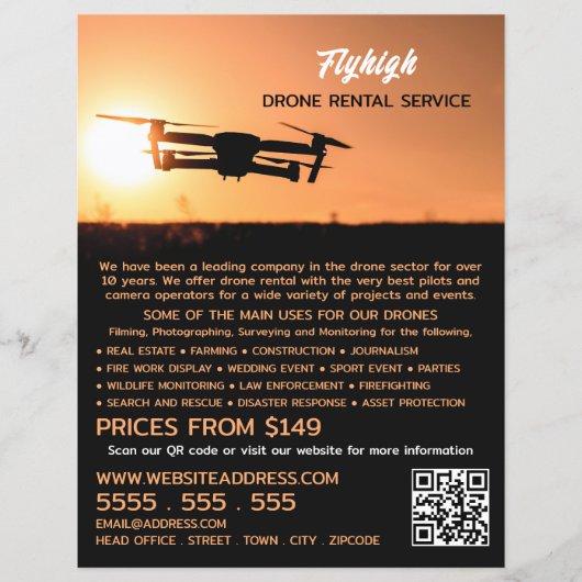 Sunset Drone Silhouette, Drone Rental Company Flyer (Vorne)