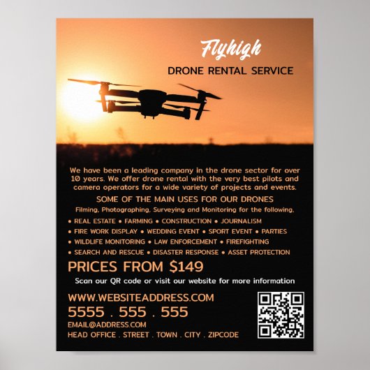 Sunset Drone Silhouette, Drone Rental Company Poster (Vorne)