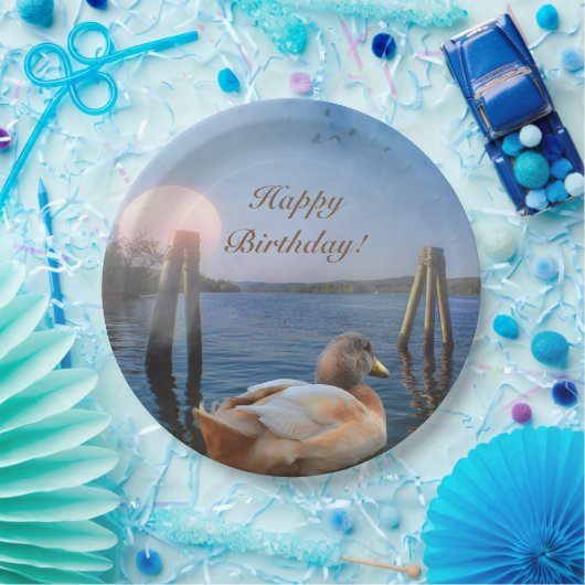 Sunset Duck Happy Birthday Pappteller (Party)