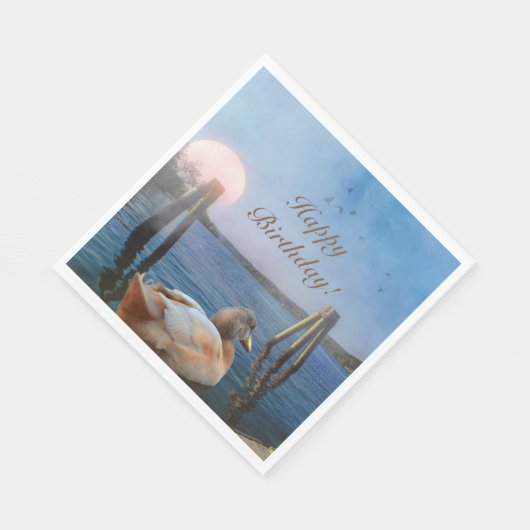 Sunset Duck Happy Birthday Serviette (Ecke)