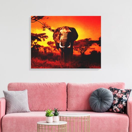 Sunset Elephant Leinwanddruck (Insitu (Wohnzimmer))
