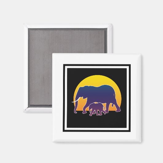 Sunset Elephants Magnet (Vorderseite/Rückseite)