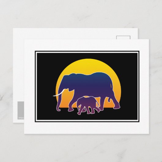 Sunset Elephants Postkarte (Vorne/Hinten)