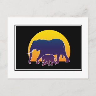 Sunset Elephants Postkarte