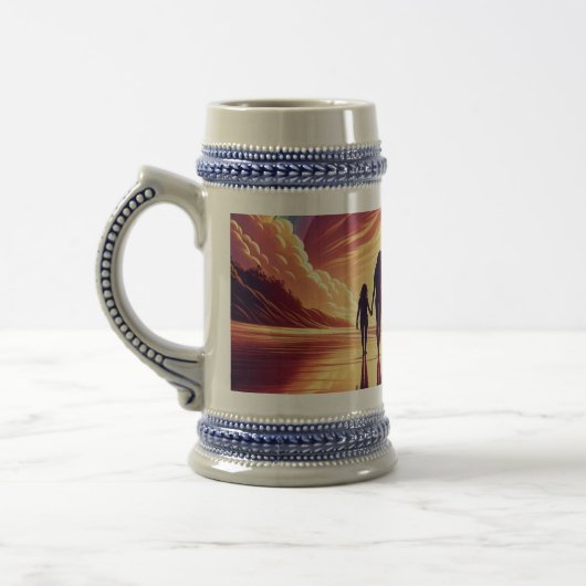 Sunset Family Beach Walk Beer Stein - Tasse (Links)